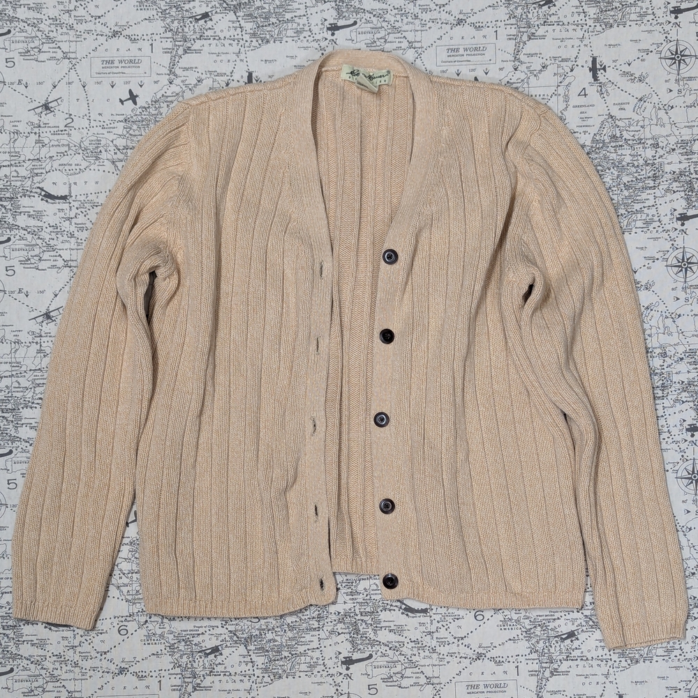 Vintage 90s Eddie Bauer Women's Beige Ribbed Cardigan Sweater Size Medium - Picture 4 of 4